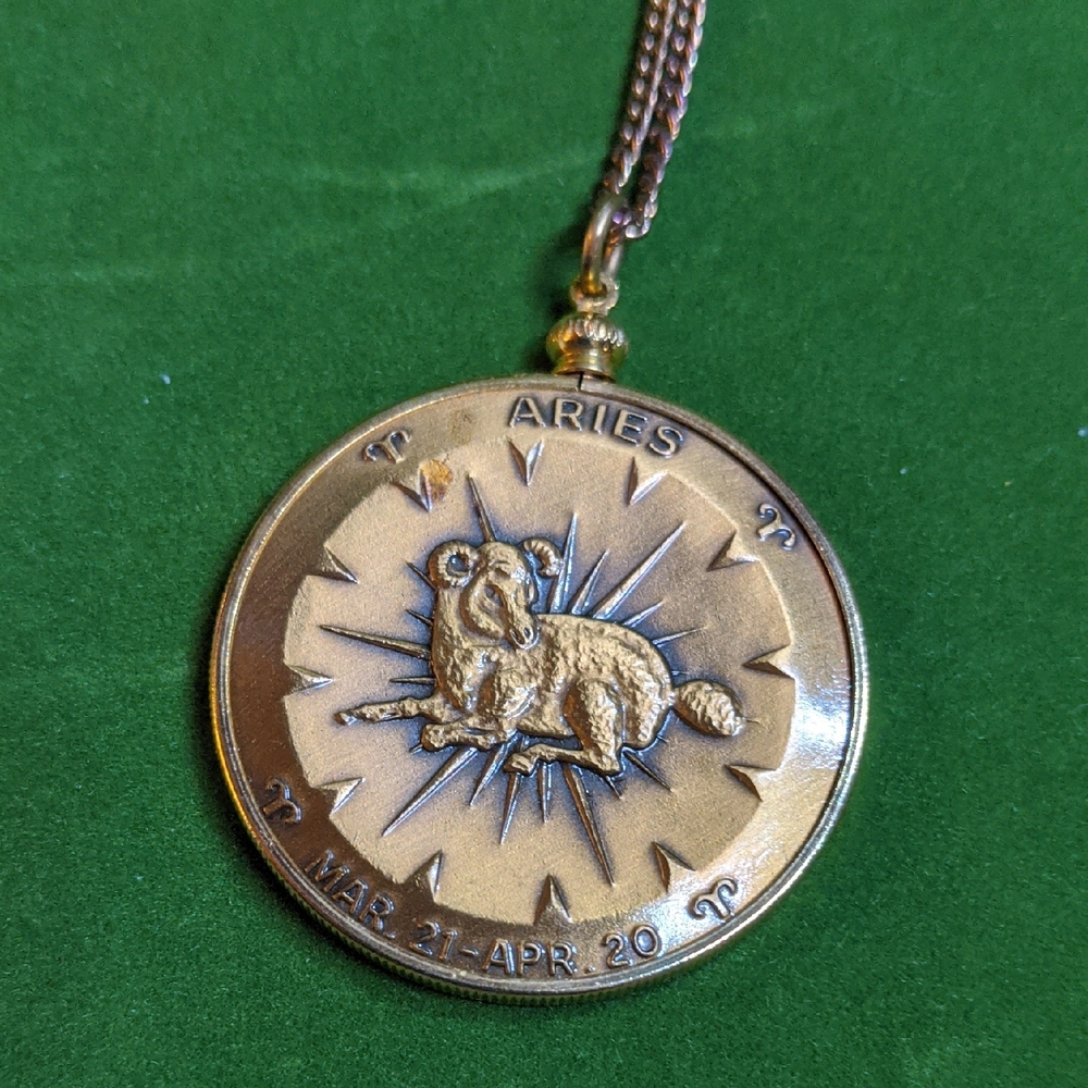 Vintage Bronze Aries Zodiac Pendant Necklace